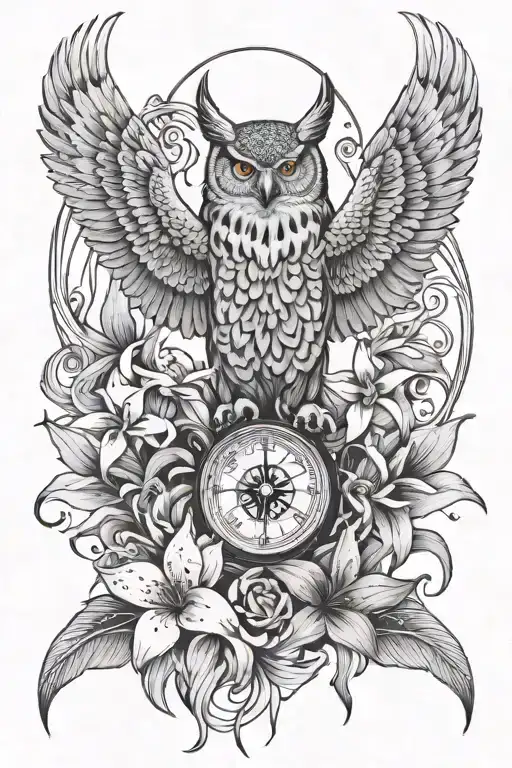 dog wood flower tiger lilies Japanese spider lily hummingbird eagle compass owl bunny  tattoo design idea