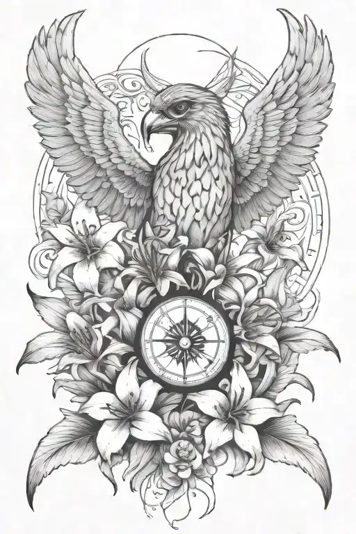 dog wood flower, tiger lilies, Japanese spider lily, hummingbird, eagle, compass,  bunny  tattoo design idea