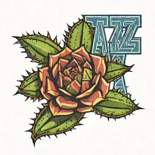 AZ blue letters with cactus tattoo design idea