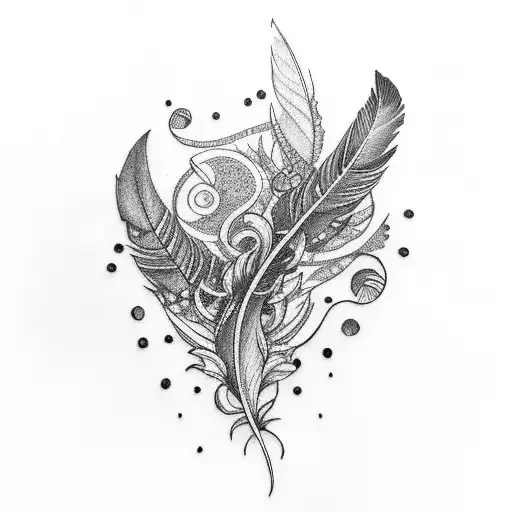flute and feather tattoo design idea