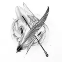 feather and flute tattoo design idea