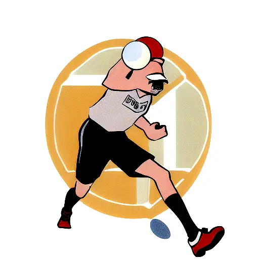 A retail worker holding a handball while surrounded by gaming symbols tattoo design idea