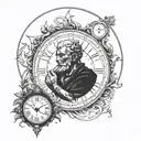 Portrait of the god Chronos with a clock behind him tattoo design idea