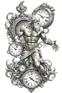 god chronos with clock in the background tattoo design idea