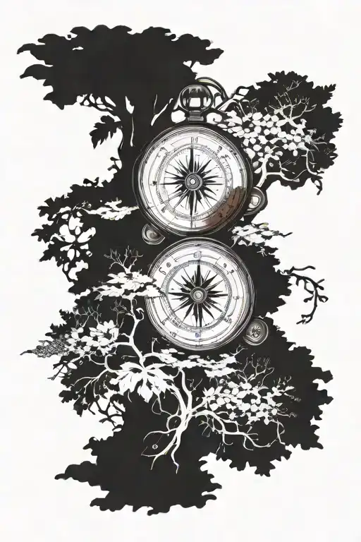a diment shaped elder tree splidwith a compass surrounded tattoo design idea