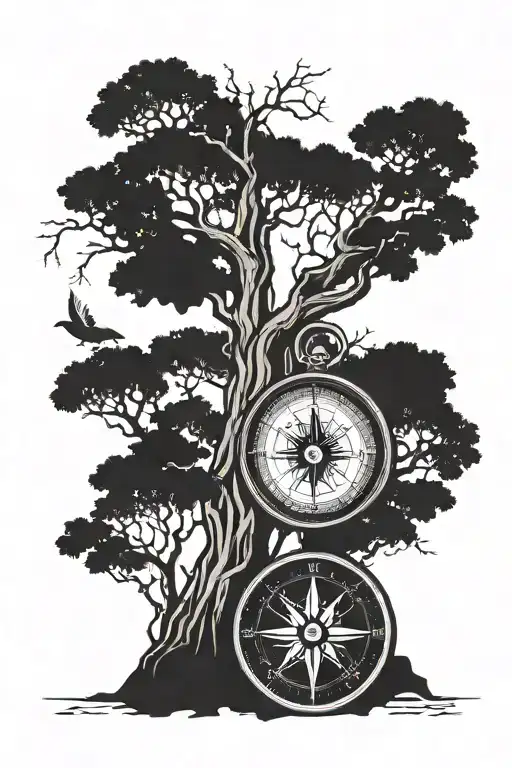 elder tree with a compass   tattoo design idea
