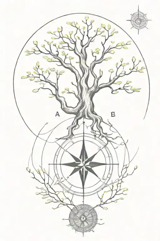 elder tree with a compass   tattoo design idea