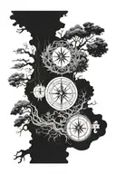 a diment shaped elder tree splidwith a compass surrounded tattoo design idea