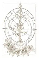 a diment shaped elder tree splidwith a compass surrounded tattoo design idea