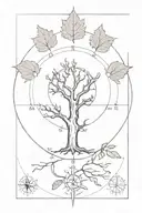 a diment shaped elder tree splidwith a compass surrounded tattoo design idea