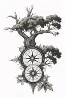 a diment shaped elder tree with a compass  tattoo design idea