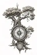 a diment shaped elder tree with a compass  tattoo design idea