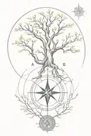 elder tree with a compass   tattoo design idea