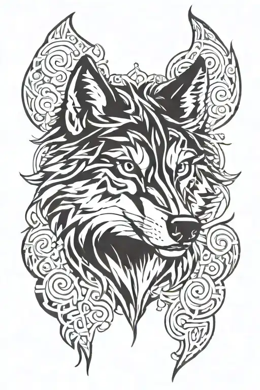 Wolf Head and tribal tattoo design tattoo design idea
