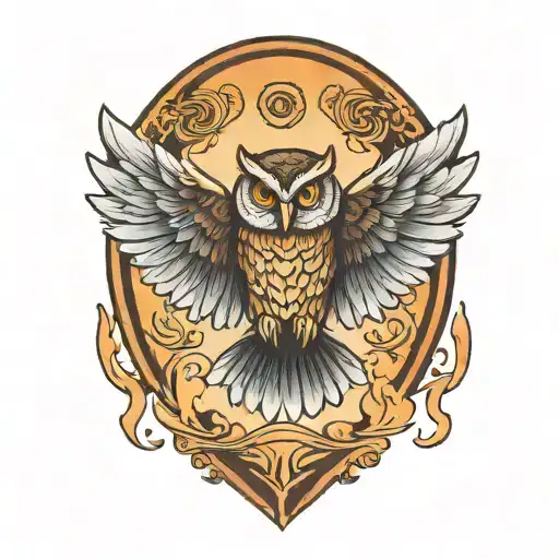 owl flying with open wings tattoo design idea