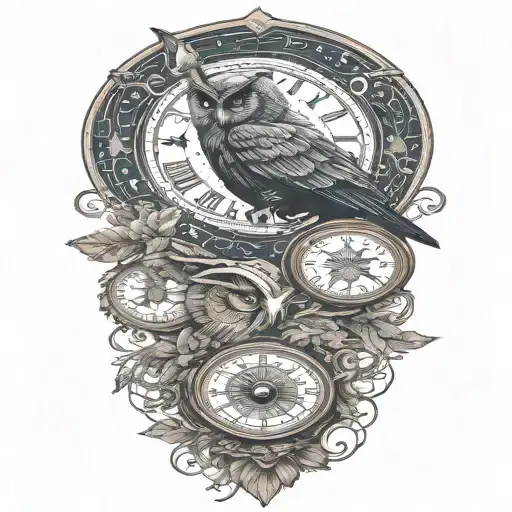 cosmic owl with moons and stars tattoo design idea