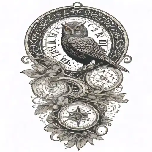 cosmic owl with moons and stars tattoo design idea