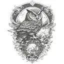 cosmic owl  tattoo design idea