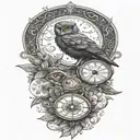 cosmic owl with moons and stars tattoo design idea