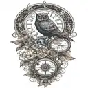 cosmic owl with moons and stars tattoo design idea