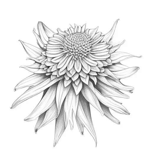 coneflower, marigold, and daffodil with leaves tattoo design idea