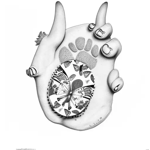 bear paw with butterfly as pad of paw tattoo design idea