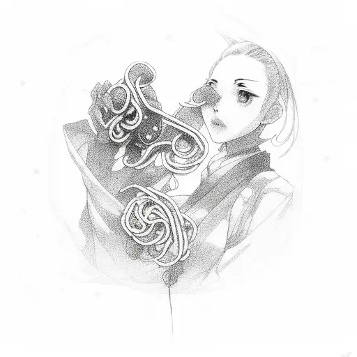 red thread of fate with hands and sakura pedals tattoo design idea