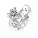 red thread of fate with hands and sakura pedals tattoo design idea