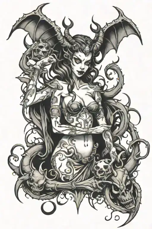 succubus in hell tattoo design idea