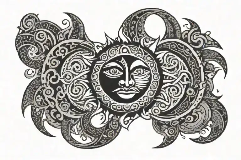 nordic maori design sun moon surrounded tattoo design idea