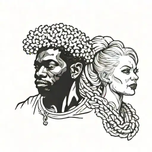 afro-american male leashed a white blond female tattoo design idea