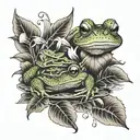 frog with Lilly pads and English ivy half sleeve tattoo design idea