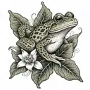 frog with Lilly pads and English ivy half sleeve tattoo design idea