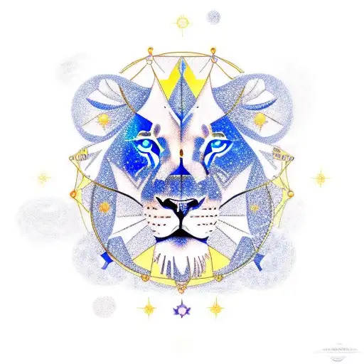 A mystical tattoo design inspired by astrology, featuring celestial symbols and a lion constellation, capturing the client's fascination with astrology and lions tattoo design idea
