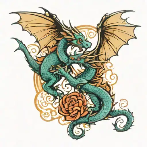 two Dragon flying tattoo design idea