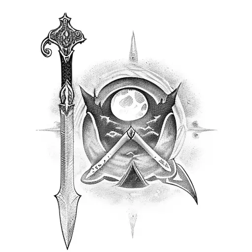 gothic sword with moon and blood tattoo design idea