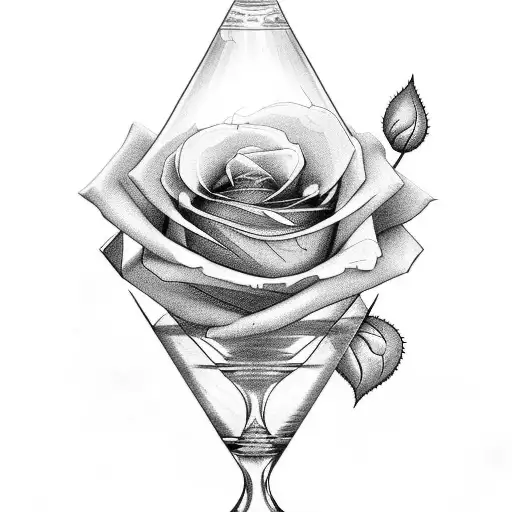 A small, intricately detailed hourglass represents the transient nature of life, while a wilting rose symbolizes beauty  tattoo design idea