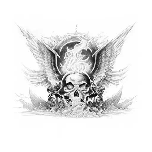 A full back tattoo that depicts an epic battle between angels and demons, set against a backdrop of both heaven and hell tattoo design idea