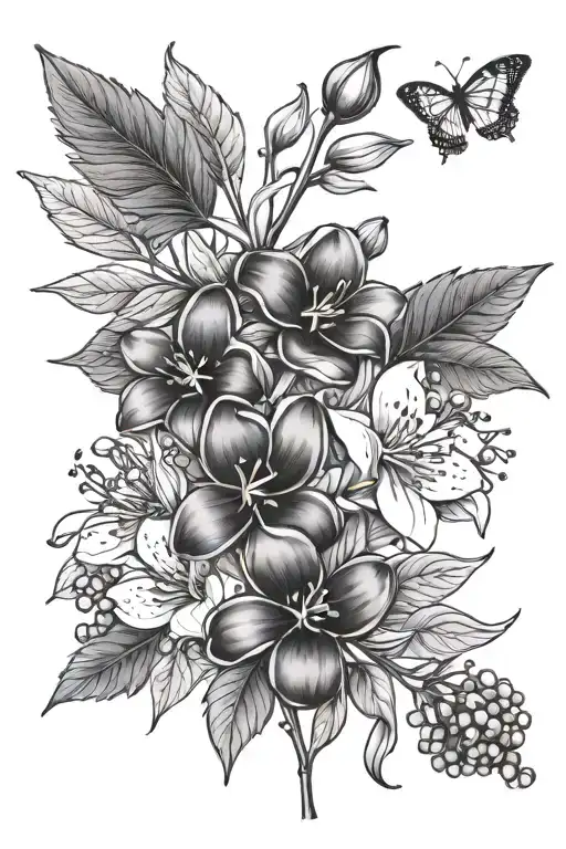 blueberries, music, fireweed flower tattoo design idea