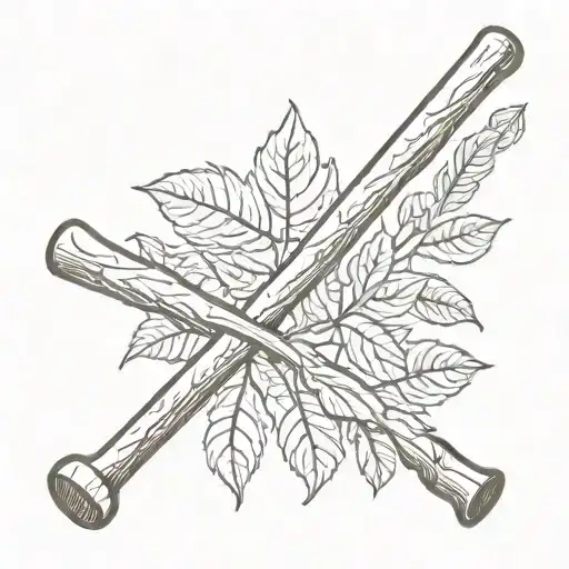 baseball bat and leaves intertwined tattoo design idea