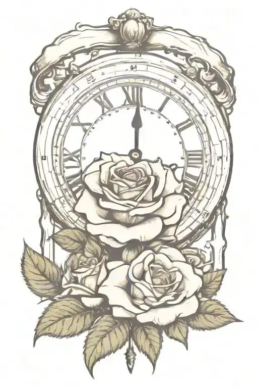 rose with a clock with Roman numerals and baseball bats  tattoo design idea