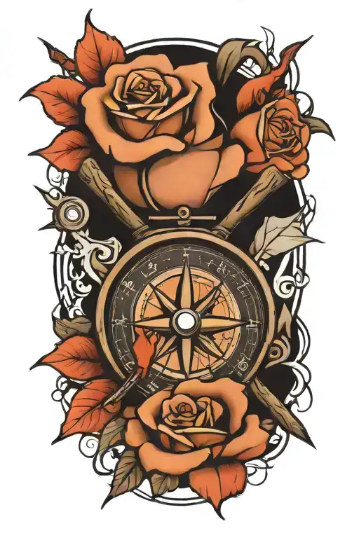 rose with a compass and broken baseball bats  tattoo design idea