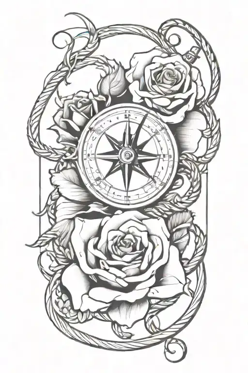 rose with a compass and snakes wrapping around and incorporate baseball bats  tattoo design idea