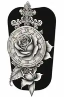 rose with a clock with Roman numerals and baseball bats  tattoo design idea