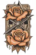 rose with a compass and broken baseball bats  tattoo design idea