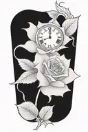 rose with clock with Roman numerals tattoo design idea