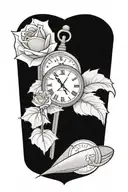 rose with a clock with Roman numerals and baseball bats  tattoo design idea