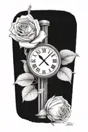 rose with a clock with Roman numerals and baseball bats  tattoo design idea