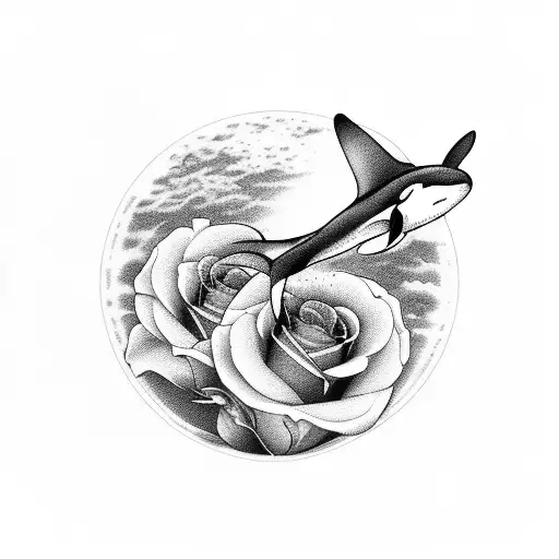 orca whale moon roses clock female dancer  tattoo design idea