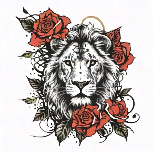 lion and jasmine flower tattoo design idea